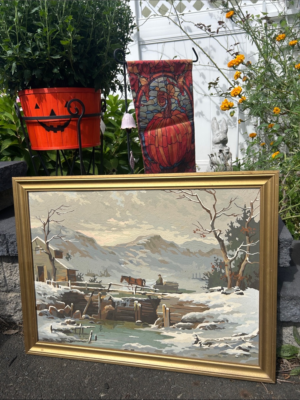 Vintage Framed Paint-by-Number Winter Landscape Wall Art
